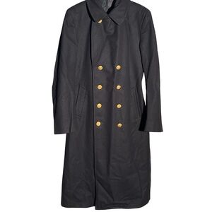 Vintage Pembroke Officer Dress Wool Overcoat Gold Buttons 41L Black